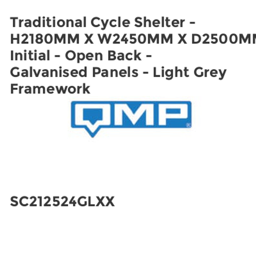 QMP Traditional Cycle Shelter - H2180mm x W2450mm x D2500mm - Initial - Open Bac