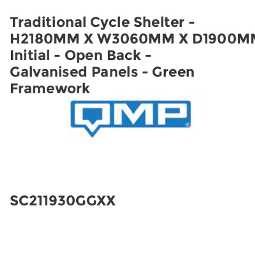 QMP Traditional Cycle Shelter - H2180mm x W3060mm x D1900mm - Initial - Open Bac