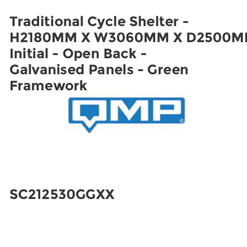 QMP Traditional Cycle Shelter - H2180mm x W3060mm x D2500mm - Initial - Open Bac