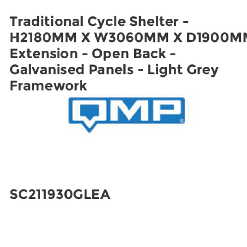 QMP Traditional Cycle Shelter - H2180mm x W3060mm x D1900mm - Extension - Open B