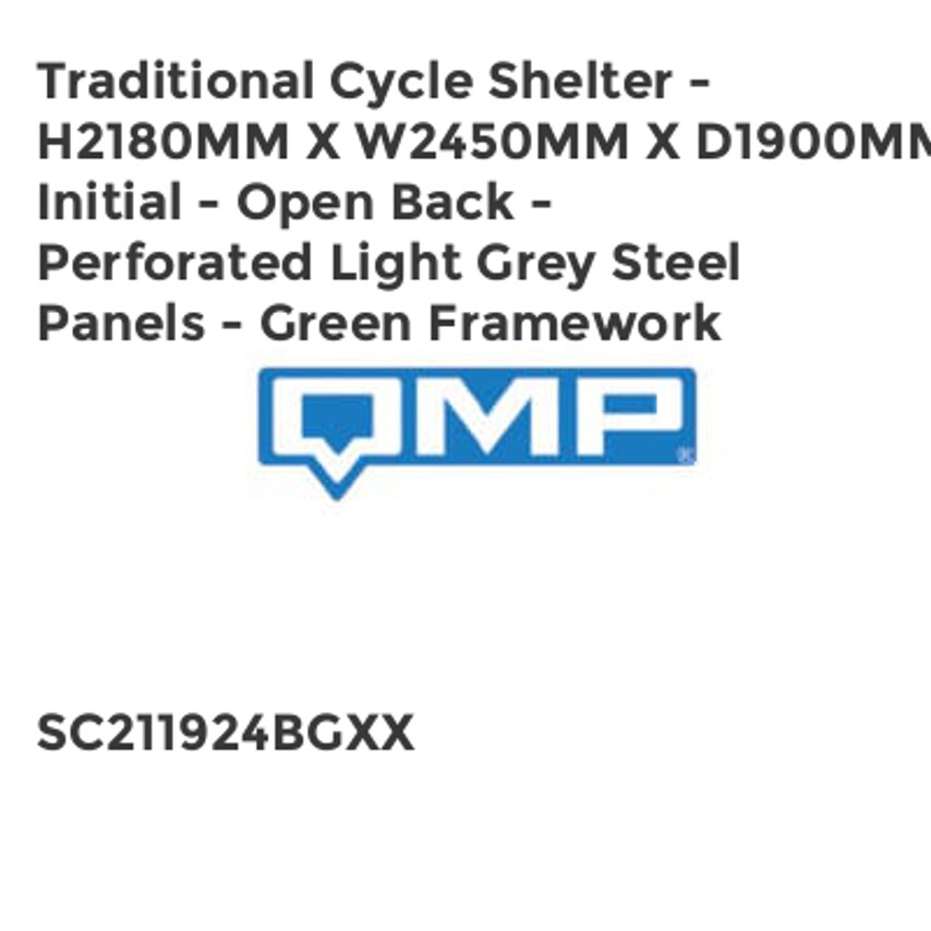 QMP Traditional Cycle Shelter - H2180mm x W2450mm x D1900mm - Initial - Open Bac