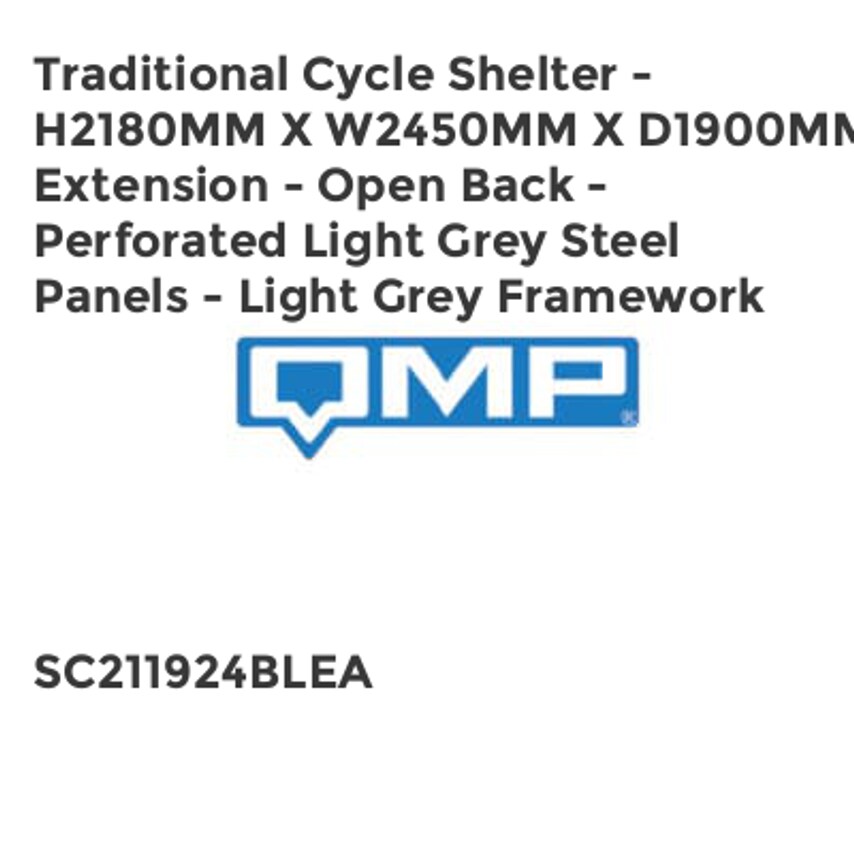 QMP Traditional Cycle Shelter - H2180mm x W2450mm x D1900mm - Extension - Open B