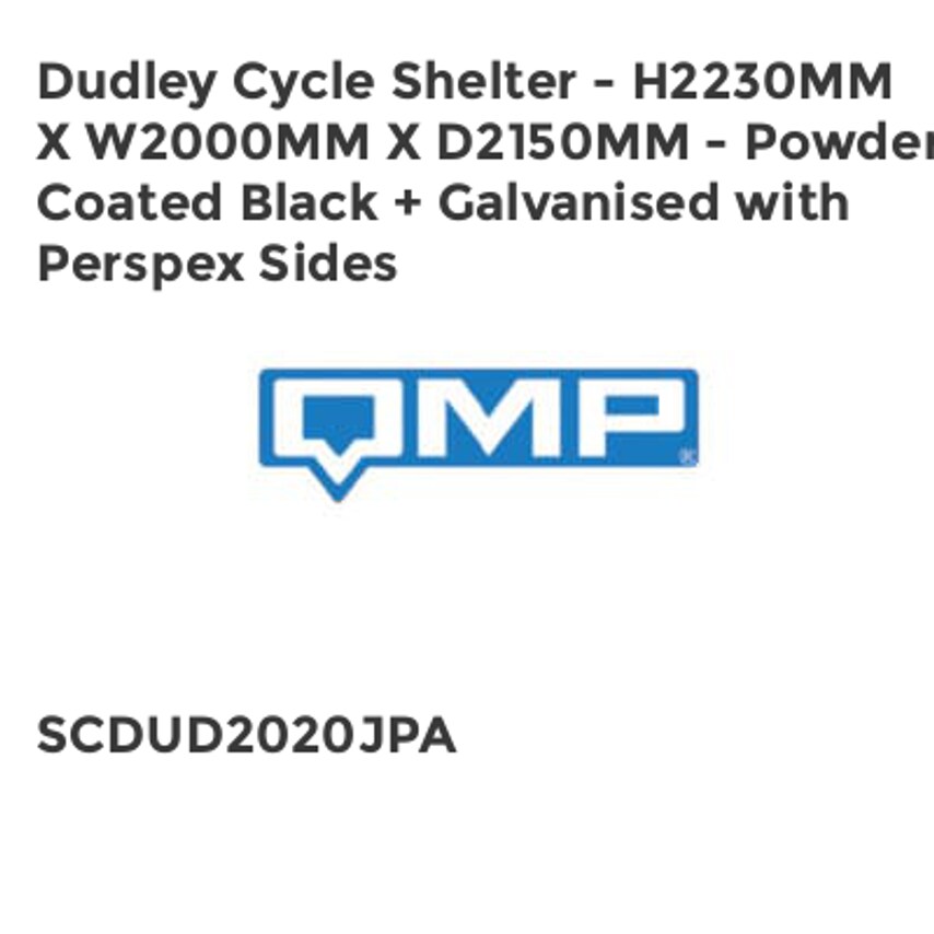 QMP Dudley Cycle Shelter - H2230mm x W2000mm x D2150mm - Powder Coated Black + G
