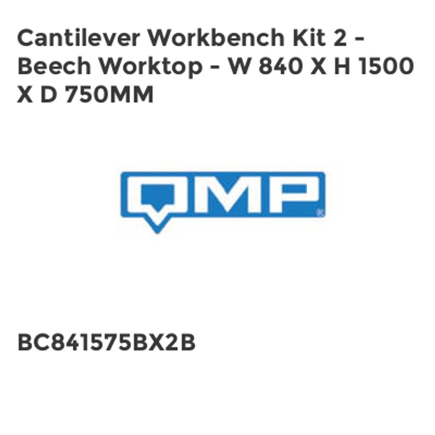 QMP Cantilever Workbench Kit 2 - Beech Worktop - W 840 X H 1500 X D 750mm
