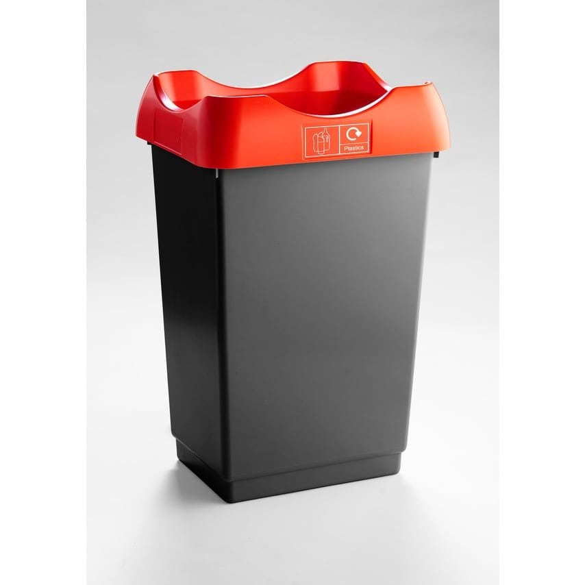 Trojan Bins 50Litre Open Topped Recycling Bin - Dark Grey Body & Red Lid