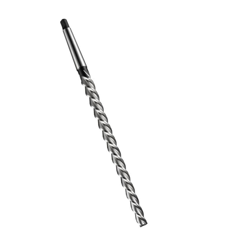 B954 HSSE Taper pin machine reamer with left hand fast spiral flutes and a Morse taper shank