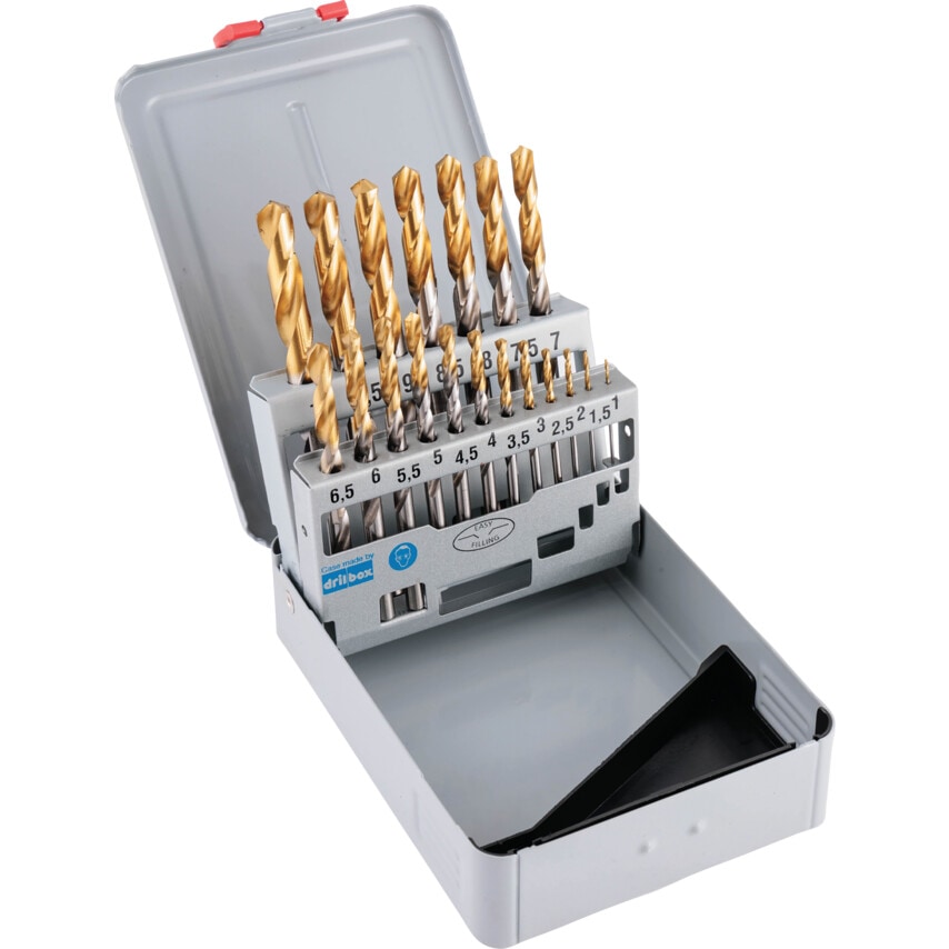 Swisstech HSS 1.00-10.00mm x 0.5mm Straight Shank Jobber Drill Sets -  TiN Tipped - 19 Piece