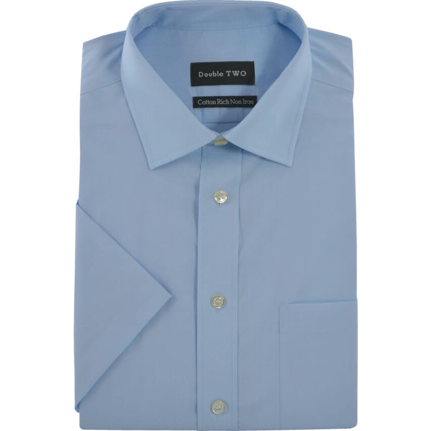 Double Two Men's 18in Short Sleeve Blue Poplin Shirt