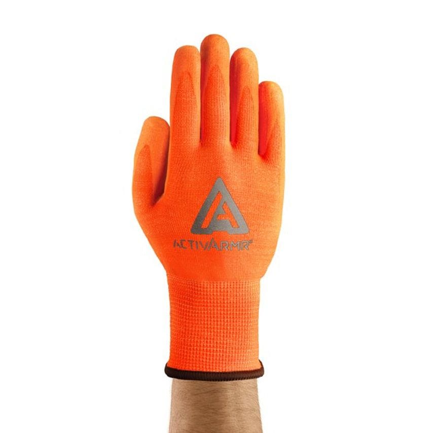 Ansell Cut Resistant Gloves, Nitrile/PU Coated, Orange, Size 8- you get 72