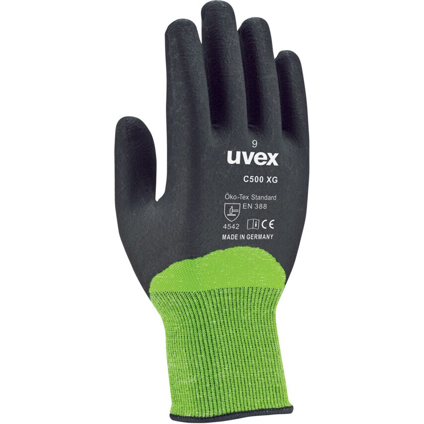 uvex 60600 C500 XG Black/Green Cut Resistant Gloves - Size 7