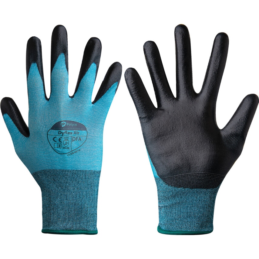 Polyco Cut Resistant Gloves, PU Coated, Blue/Black, Size 7