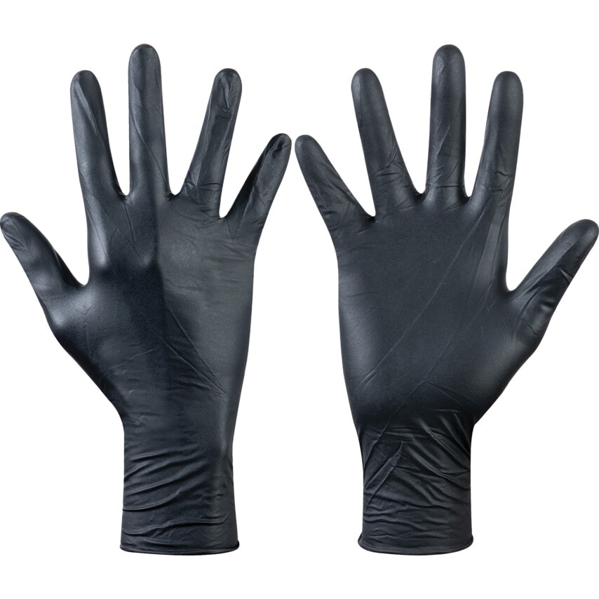 Ejendals Tegera Disposable Gloves, Black, Nitrile, Powder Free, Smooth, Size 10,