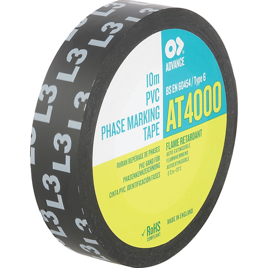 Advance AT4000 L3 Black 15mm x 10m Phase Marking Tape