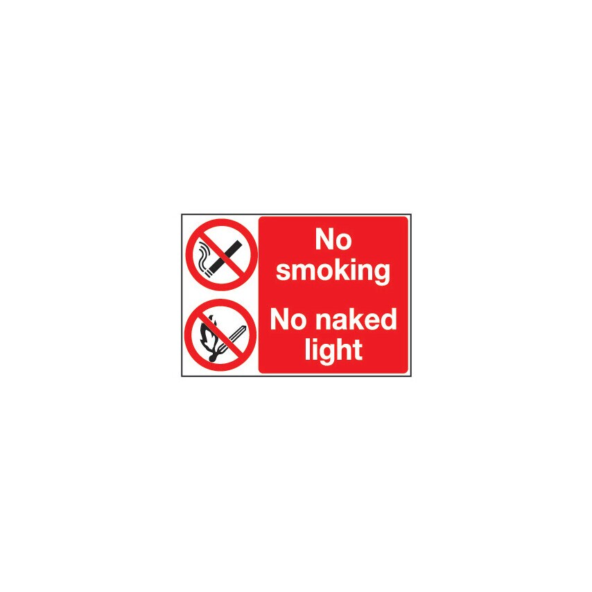 Sitesafe NO Smoking No Naked Light Rigid PVC Sign - 200 x 300mm