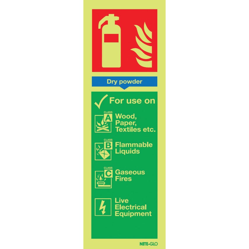 Sitesafe Dry Powder Fire Extinguisher Photoluminescent Vinyl Sign - 90 x 280mm