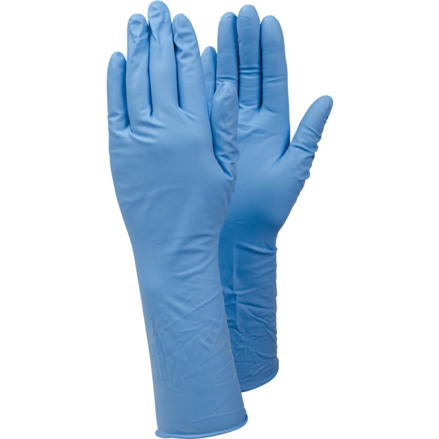Ejendals Disposable Gloves, Long Cuff, Blue Nitrile, Chemical Splash Resistant, Size 9 (Pk50