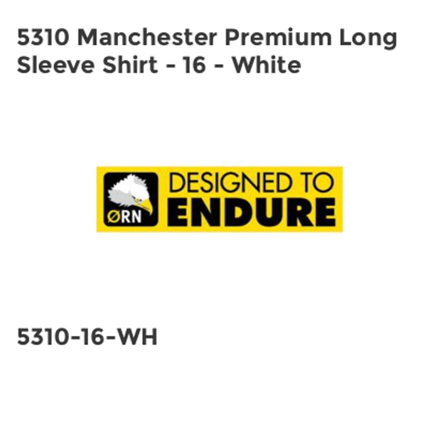 ORN 5310 Manchester Premium Long Sleeve Shirt - 16 - White