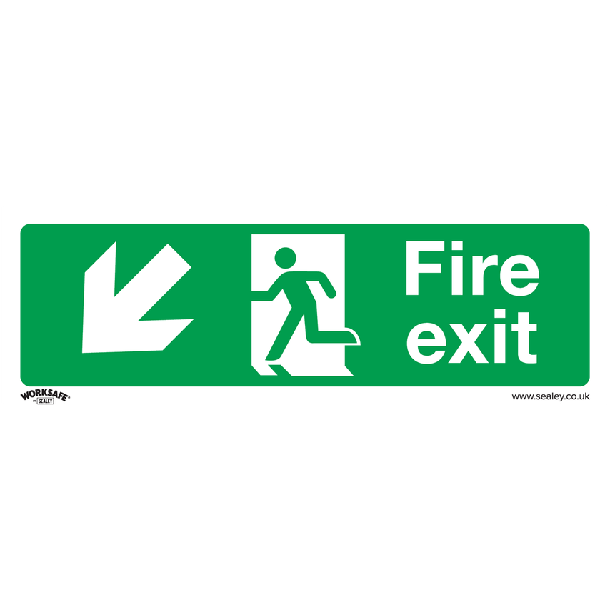 Worksafe Safety Sign - Fire Exit (Down Left) - Self-adhesive, Pack of 10