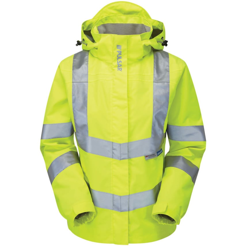 Pulsar P704 Ladies Hi-vis Mesh Lined Breathable Storm Coat Yellow Size 10