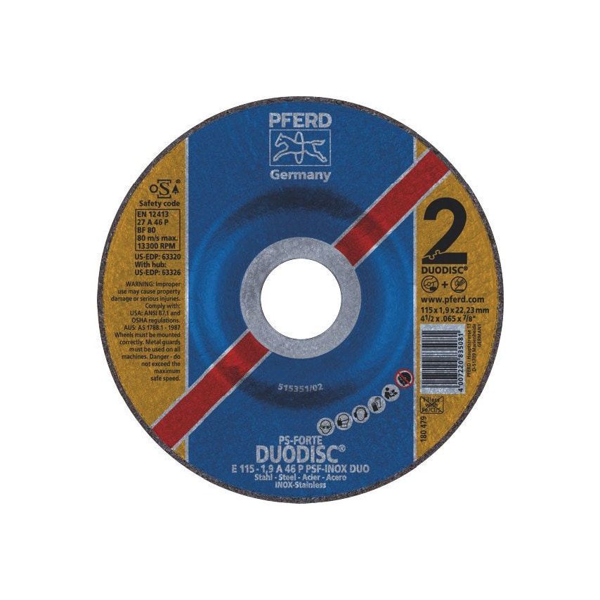 Pferd Duodisc Cut-off & Grind Wheel E 115-1.9 A 46 P PSF-Inox-Duo- you get 10