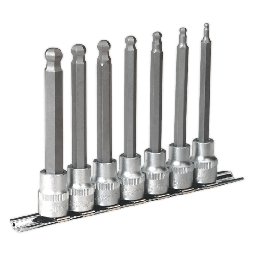 Sealey Hex Ball-end Socket Bit Set7 Piece Metric 3/8" Square Drive 100mm