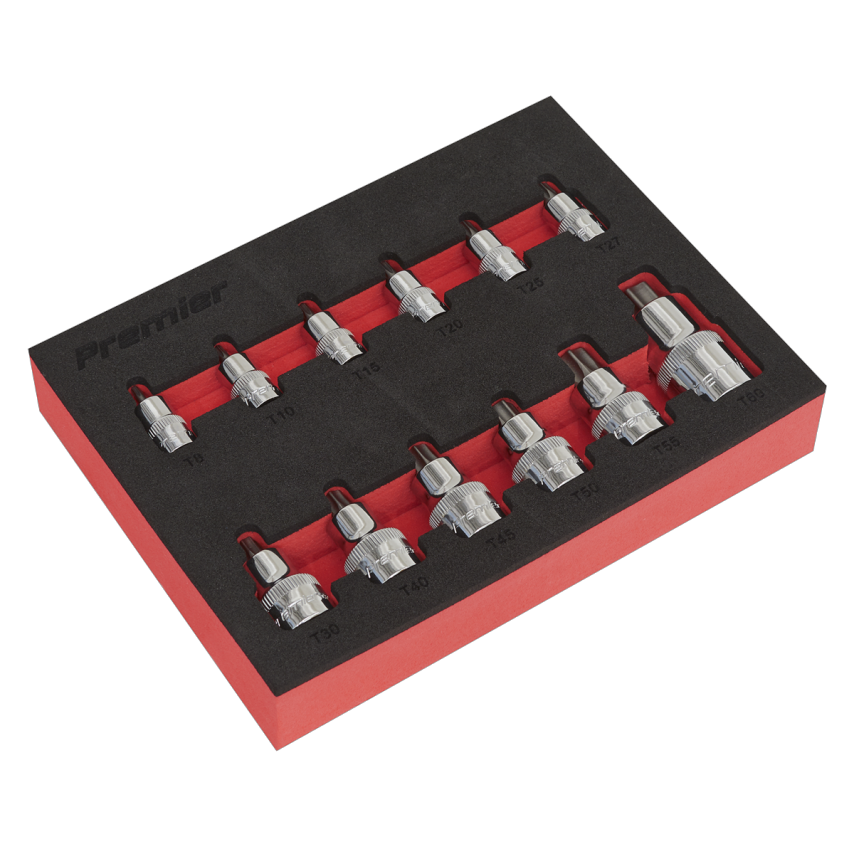 Sealey TRX-Star* Socket Bit Set12 Piece Stubby 1/4", 3/8" & 1/2" Square Drive