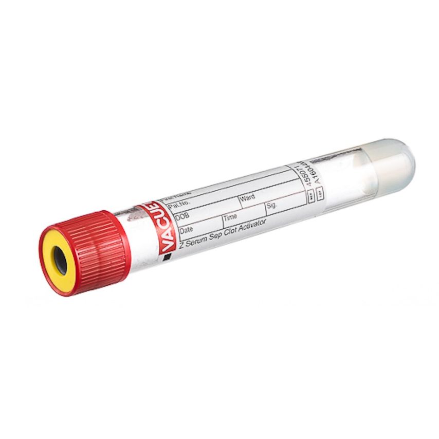 Vacuette 8mL Tube with Serum Clot Activator +  Gel, 100x16mm, Medical Polymer PK50