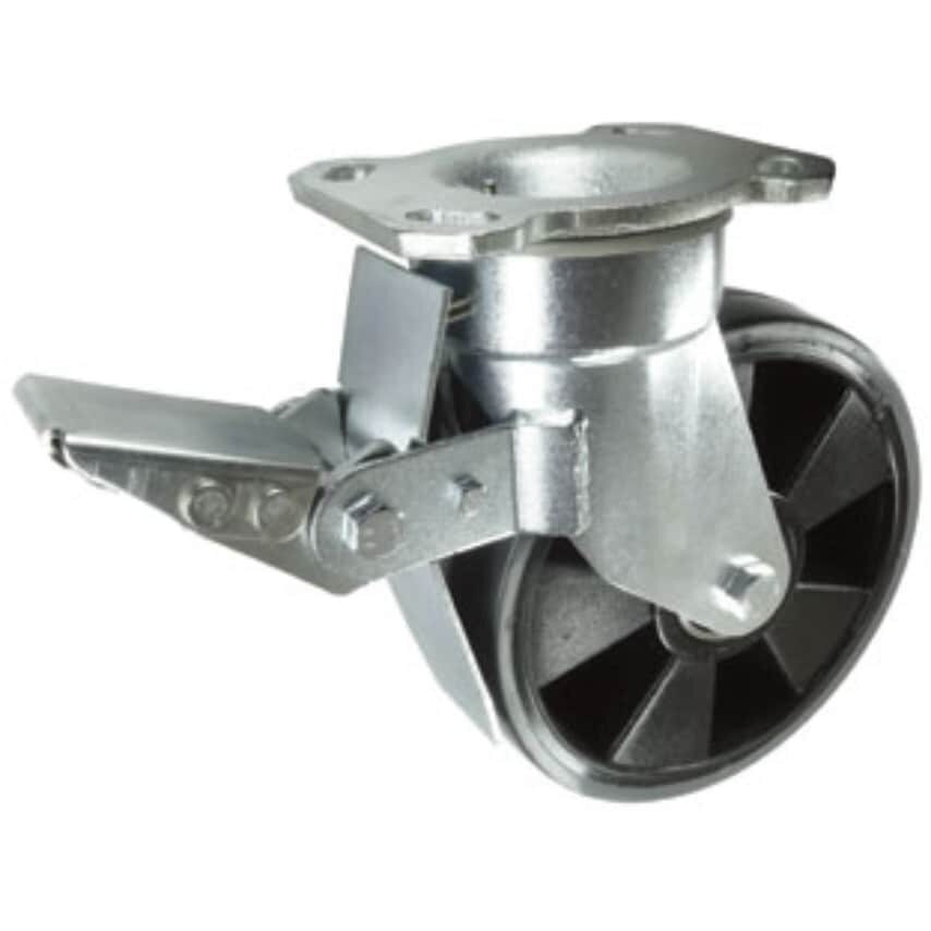 Varley Fabricated Steel Plate Fixing Swivel Castor with Total Stop Brake, 100mm