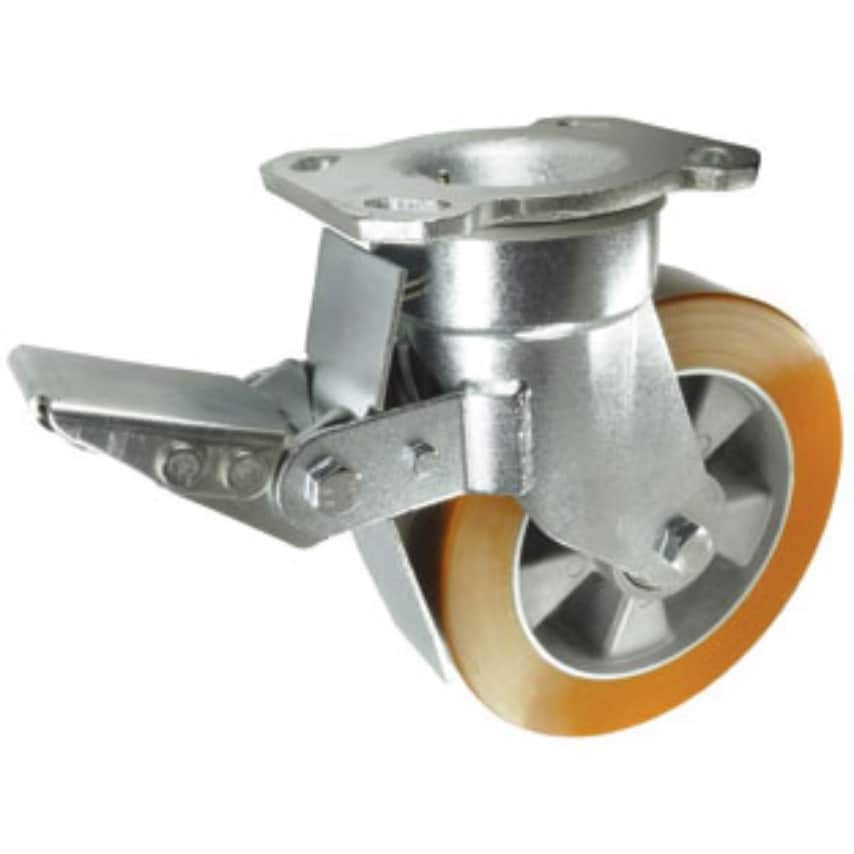 Varley Fabricated Steel Plate Fixing Swivel Castor with Total Stop Brake, 100mm