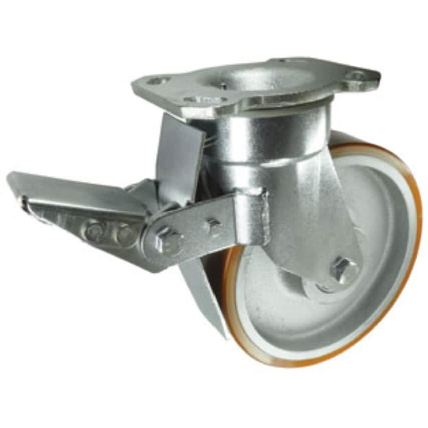 Varley Fabricated Steel Plate Fixing Swivel Castor with Total Stop Brake, 200mm