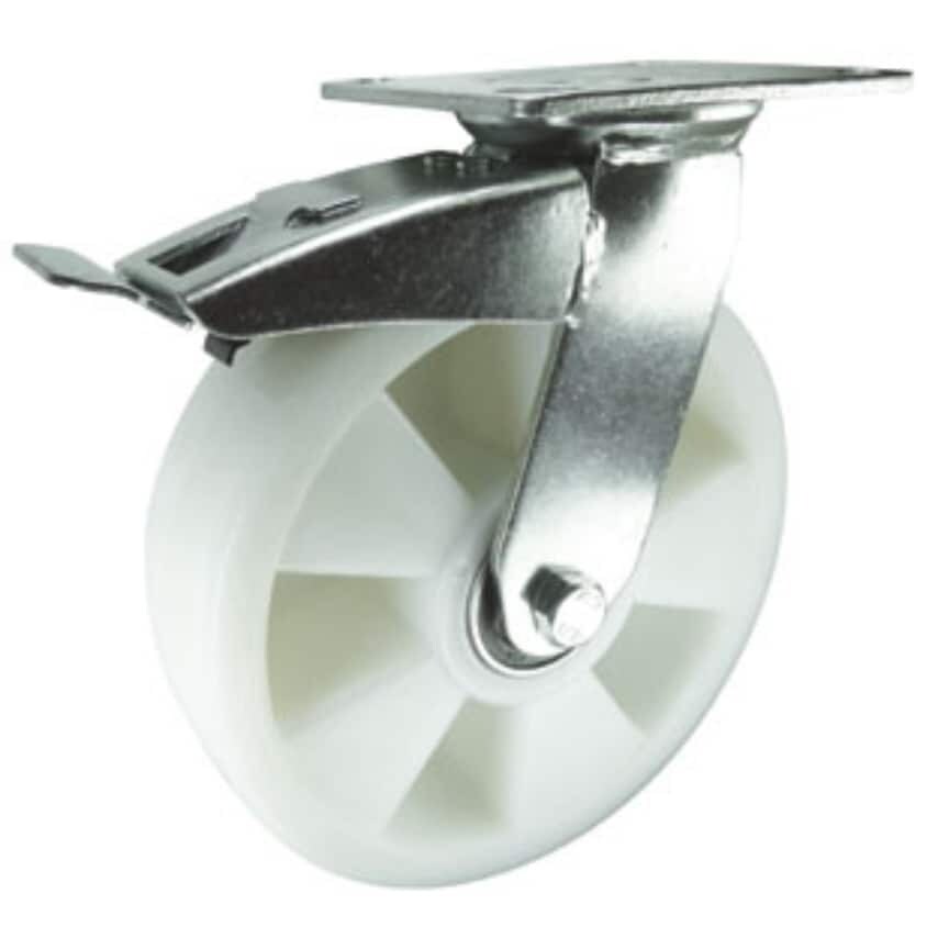 Varley Fabricated Steel Plate Fixing Swivel Castor with Total Stop Brake, 125mm