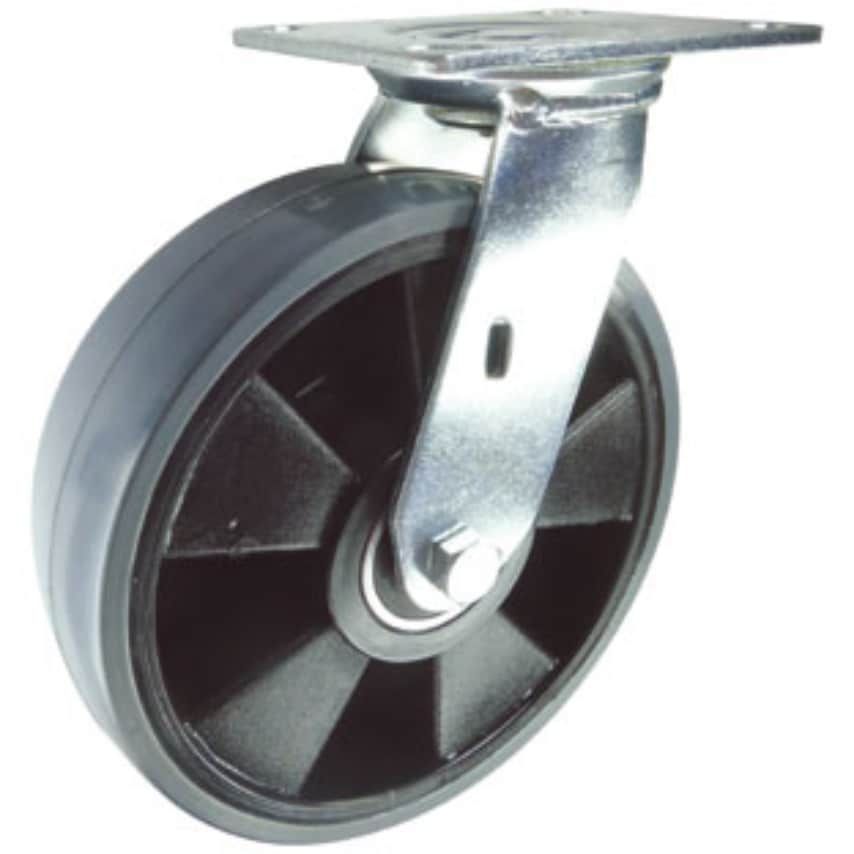 Varley Fabricated Steel Plate Fixing Swivel Castor, 100mm Polyurethane Tyred Whe