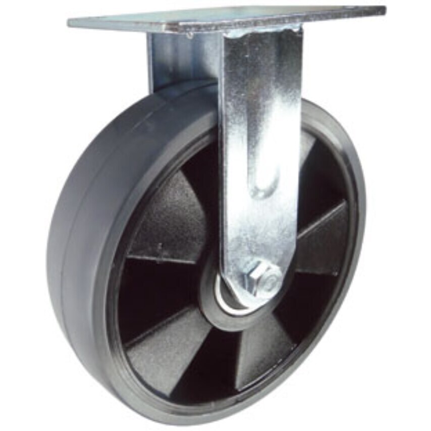 Varley Fabricated Steel Plate Fixing Fixed Castor, 200mm Polyurethane Tyred Whee