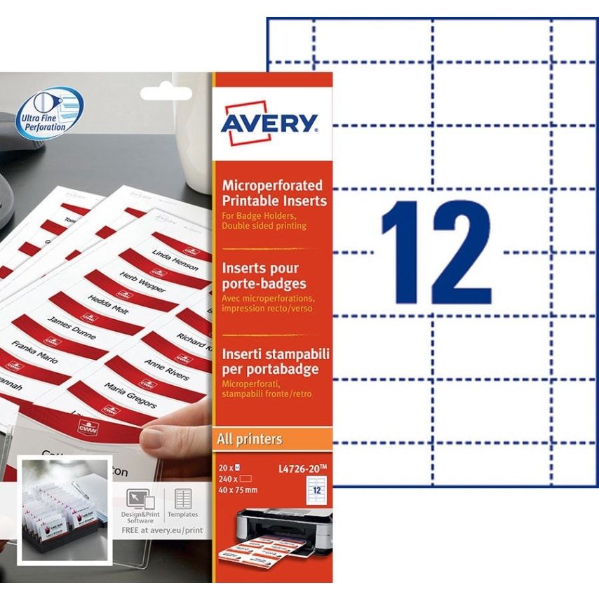 Micro Perforated Printable Inserts 40X75MM PK240