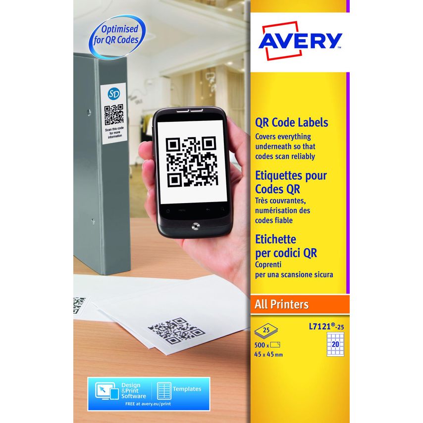 Avery Avery QR Code Label 45x45mm 20 Per A4 Sheet White (Pack 500 Labels)