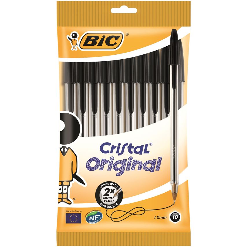 Bic Bic Cristal Ballpoint Pen 1.0mm Tip 0.32mm Line Black (Pack 10)