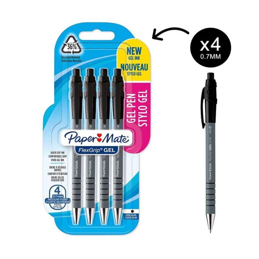 Paper Mate Paper Mate Flexgrip Gel Rollerball Pen 0.7mm Line Black (Pack 4)