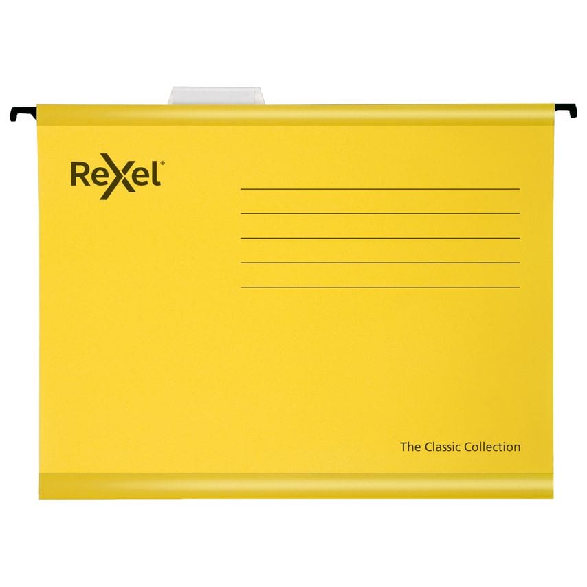 Rexel Classic A4 Suspension File Card 15mm V Base Yellow (Pack 25) 2115588
