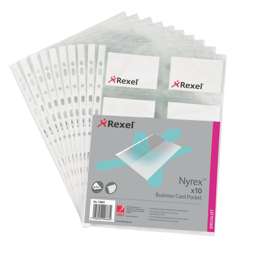 Rexel Nyrex Business Card Pocket Polypropylene A4 90 Micron Clear (Pack 10) 13681