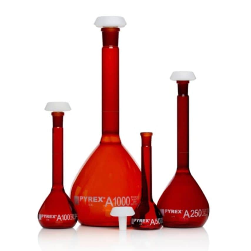 Pyrex Pyrex Flasks volumetric class A amber USP/ISO/DIN tolerances 250mL PK2