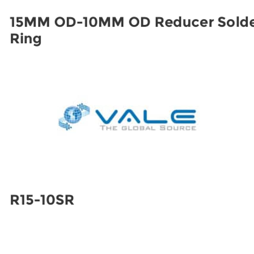 Vale 15MM OD-10MM OD Reducer Solder Ring