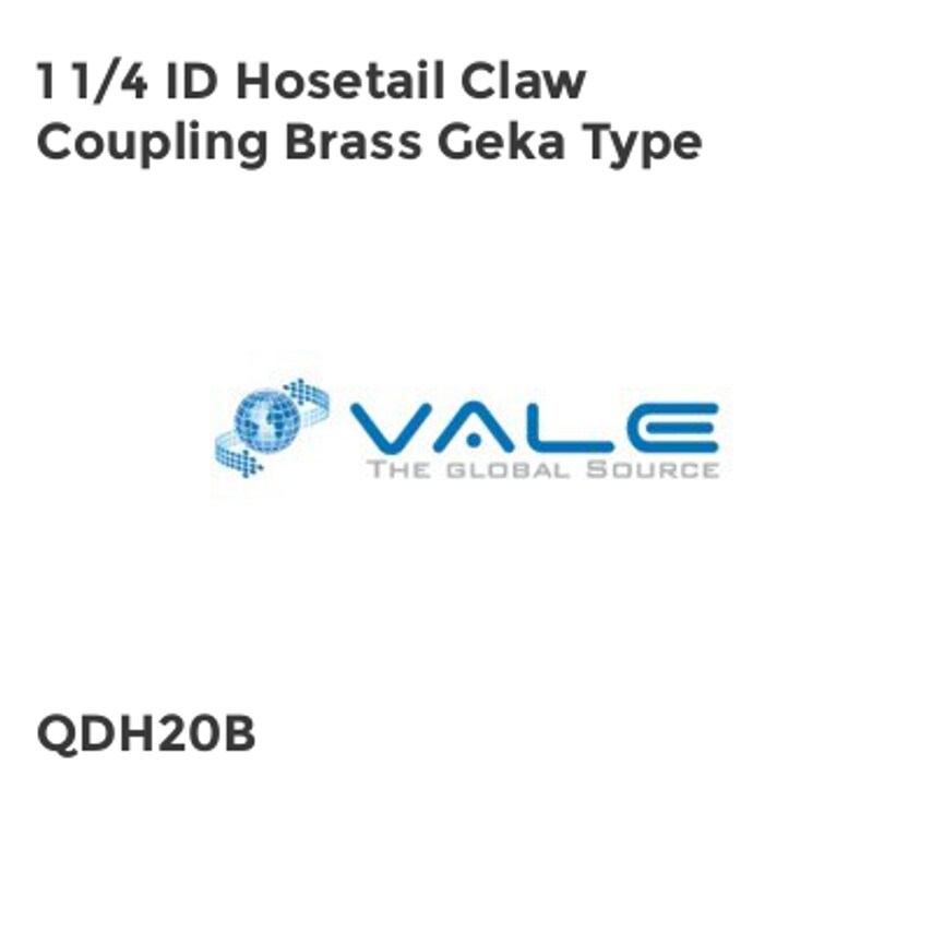 Vale 1 1/4 ID Hosetail Claw Coupling Brass Geka Type QDH20B