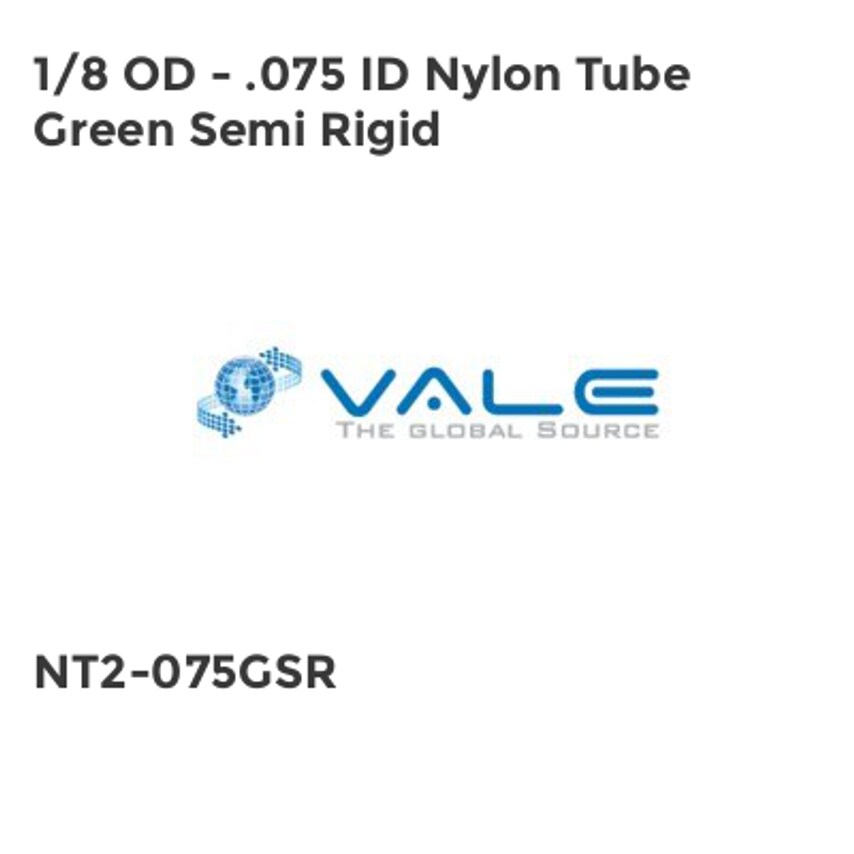 Vale 1/8 OD - .075 ID Nylon Tube Green Semi Rigid NT2-075GSR