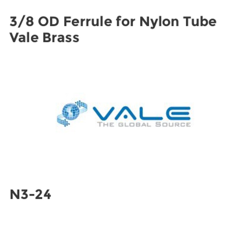 Vale 3/8 OD Ferrule for Nylon Tube Brass N3-24