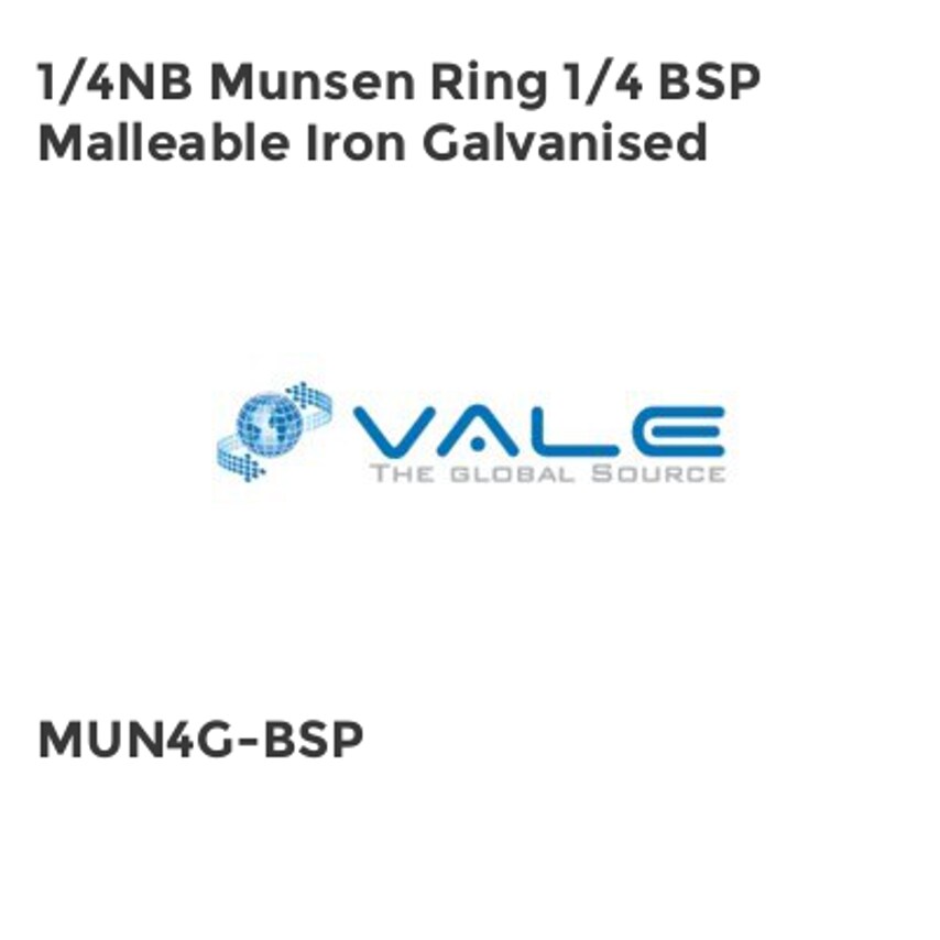 Vale 1/4NB Munsen Ring 1/4 BSP Malleable Iron Galvanised