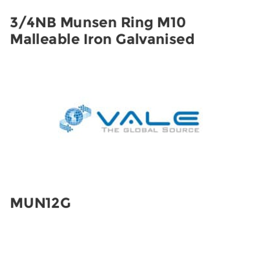 Vale 3/4NB Munsen Ring M10 Malleable Iron Galvanised MUN12G
