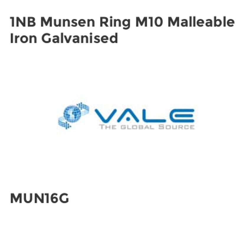 Vale 1NB Munsen Ring M10 Malleable Iron Galvanised