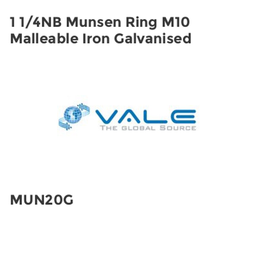 Vale 1 1/4NB Munsen Ring M10 Malleable Iron Galvanised