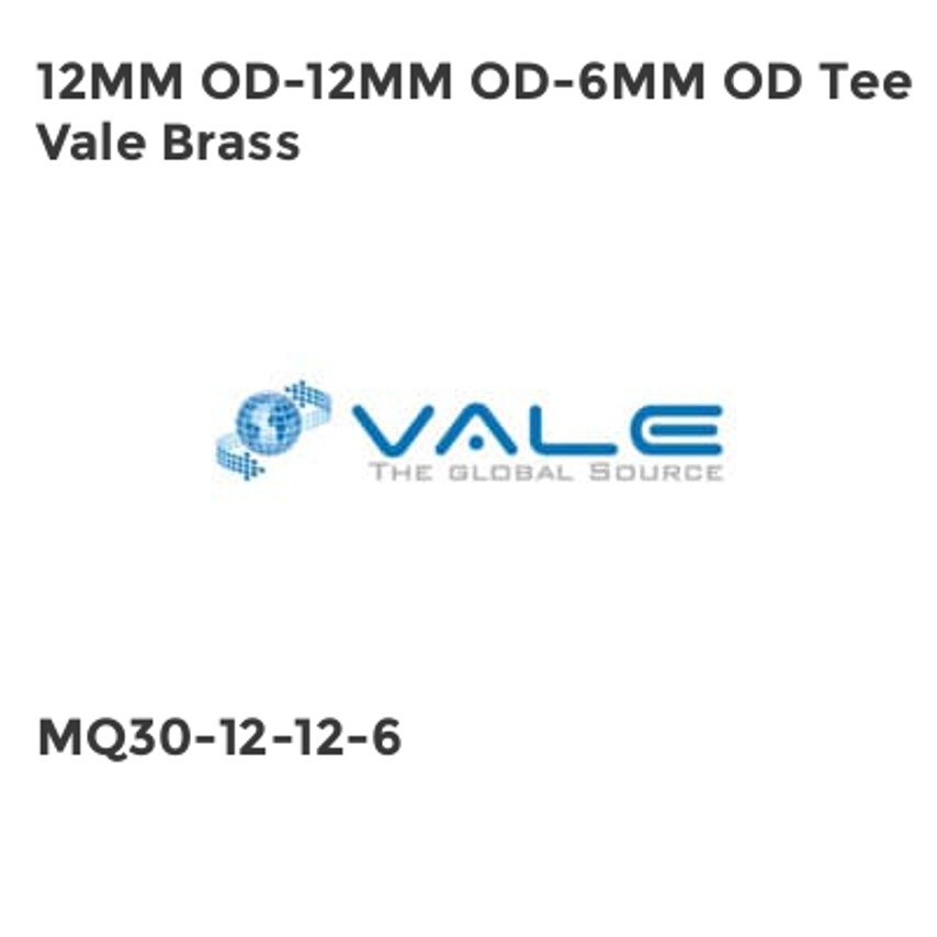 Vale 12MM OD-12MM OD-6MM OD Tee Vale Brass