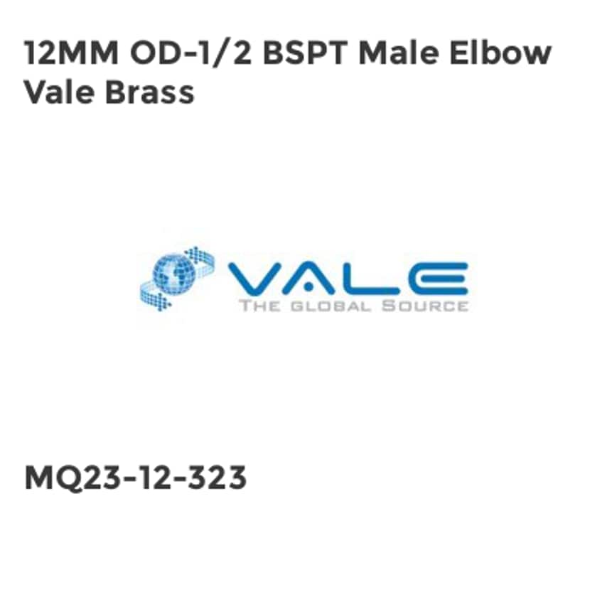 Vale 12MM OD-1/2 BSPT Male Elbow Vale Brass MQ23-12-323